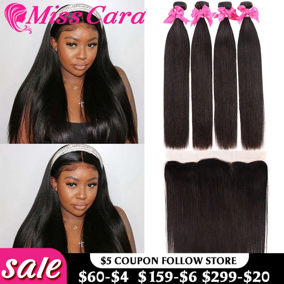 Transparent Lace Frontal With Bundles Malaysian Straight Hair Bundles With  Frontal 100% Miss Cara Remy Human Hair With Closure - Hair Bundles With  Closures - AliExpress