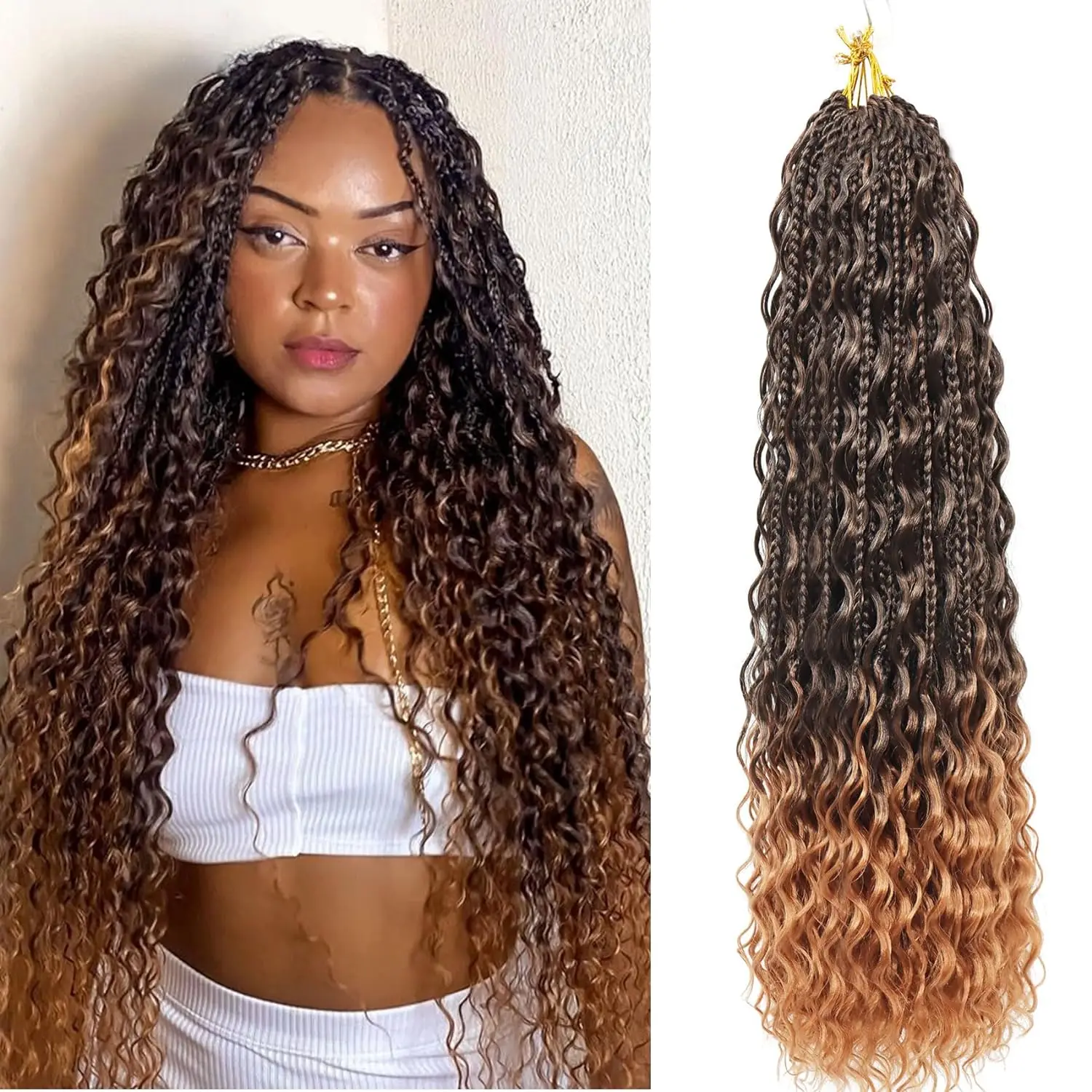 Crochet Hair Extensions Goddess Box Braids Crochet Hair With Curly Ends Synthetic Pre Looped Bohomian Crochet Box Braiding Hair Extensions For Women