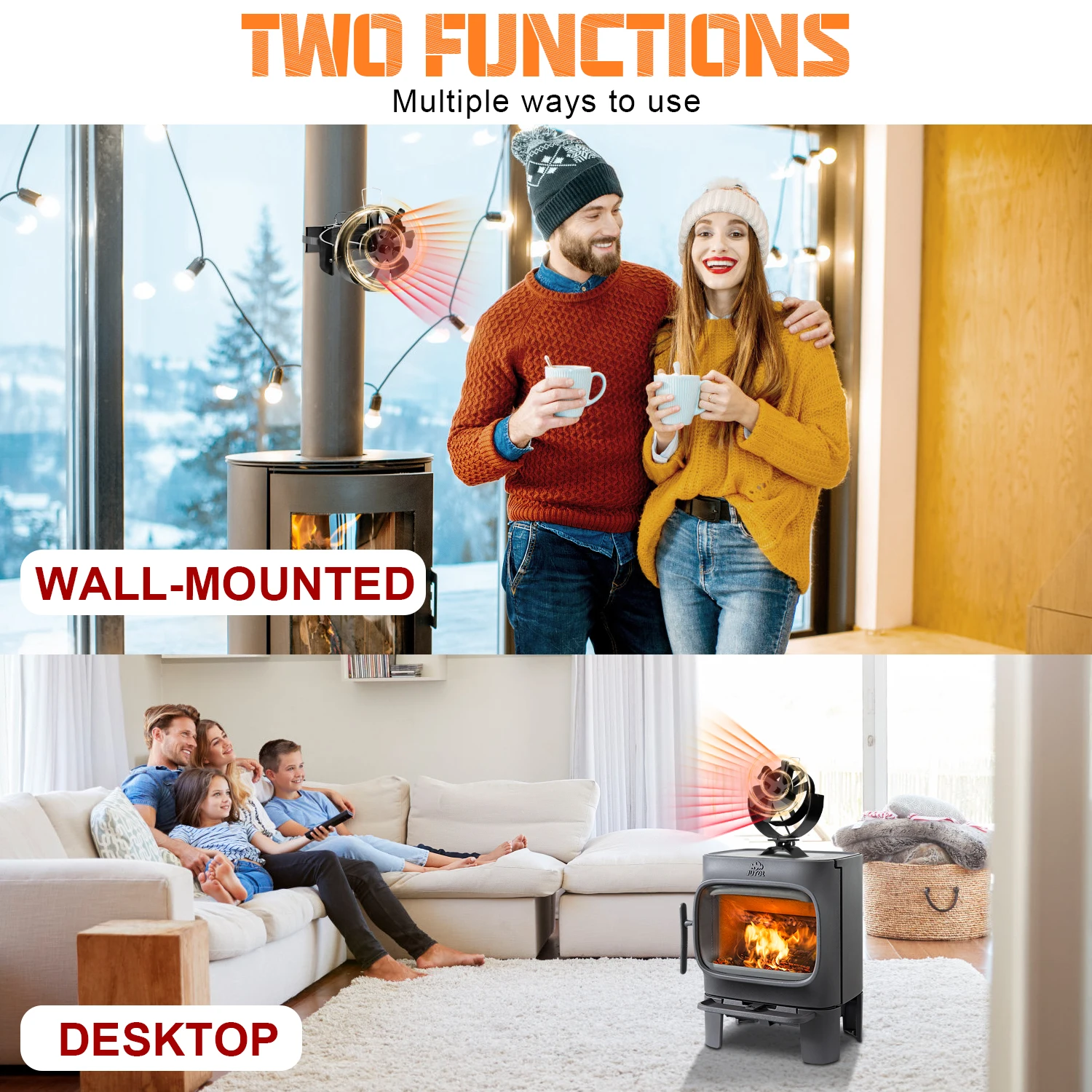 Fireplace Fan 6 Blades Heat Powered 360 Rotating Log Wood Burner Eco-fan Efficient Heat Distribution