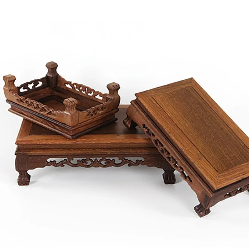 Rosewood Carving Crafts, Buddha Ornaments Base, Chicken Wing Wooden, Rectangular Vase, even Stone Base, Solid Wood Support