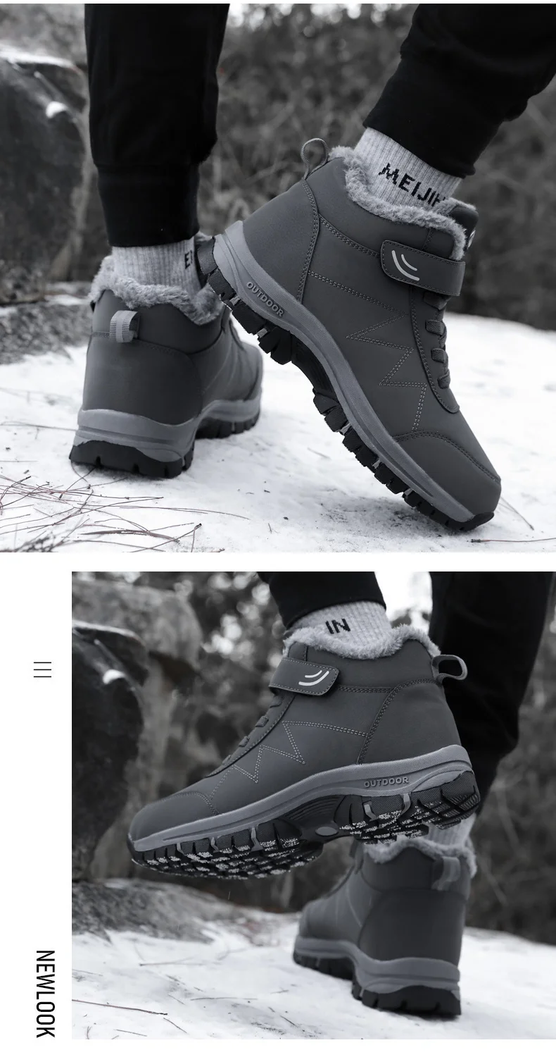 2023 Winter Women Men Boots Plush Leather Waterproof Sneakers Climbing Hunting Shoes Unisex Lace-up Outdoor Warm Hiking Boot Man