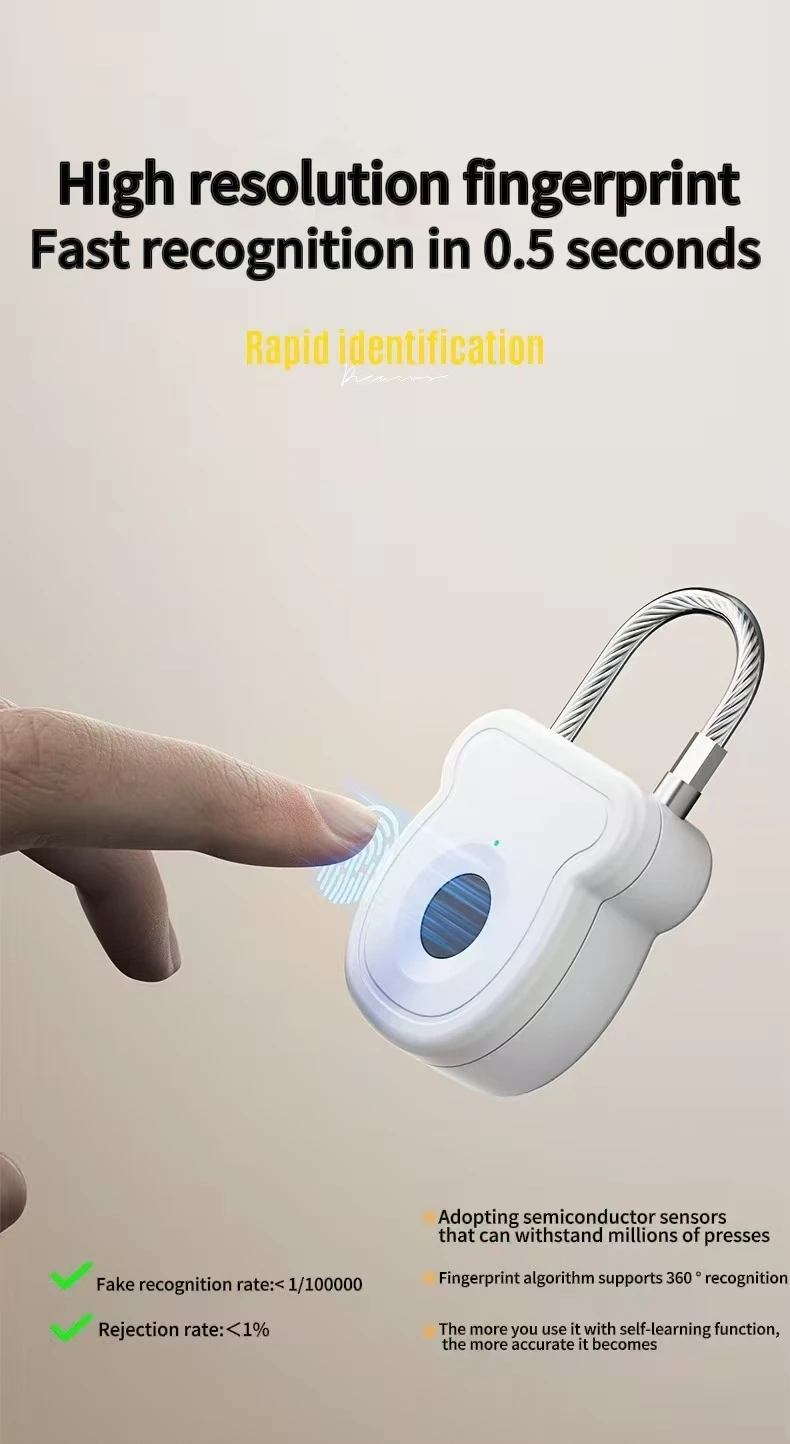 Keyless USB Charging Fingerprint Lock Smart Padlock Door Lock 0.2sec Unlock Portable Anti-theft Padlock smart door lock smart lock electronic lock fingerprint door lock fingerprint padlock