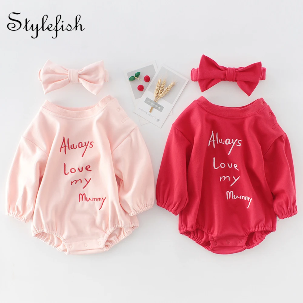 Spring Fashion New Girl Baby Letter Embroidery Long Sleeve Romper Baby