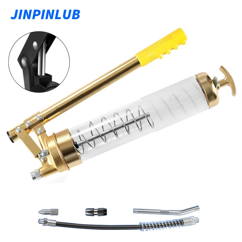JINPINLUB KVT 600mL Manual High Pressure Grease Filler Industrial Grade Double Rod Self-Priming Hand Grease Gun