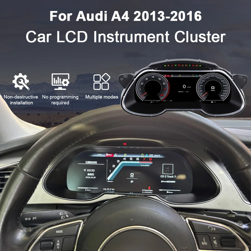 아우디 A4 2013-2016용 디지털 계기판 iOS CarPlay 안드로이드 오토 속도계, 대시보드, 게이지, 12.3HD 가상 조종석 LCD