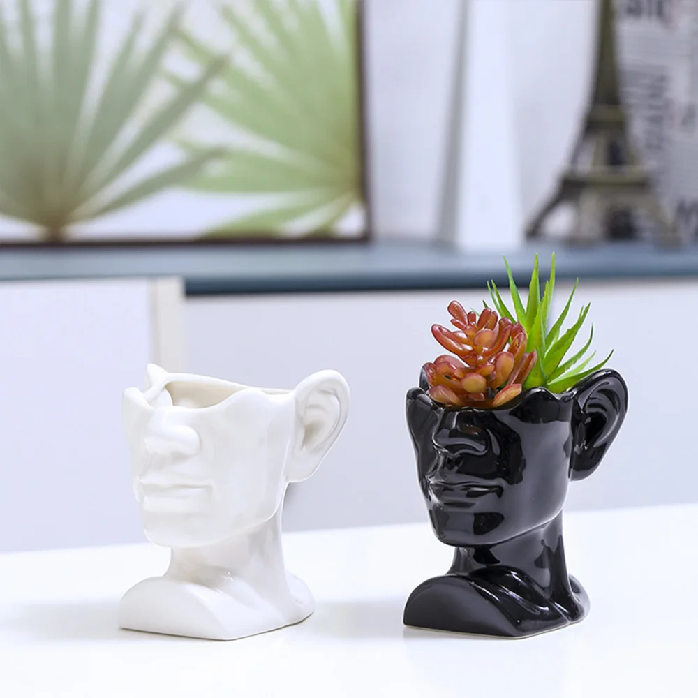 

Art Vases Succulent Planter Pot Black And White Creative Flower Pots Resin Ceramic Plastic Home Decoration Flowerpot