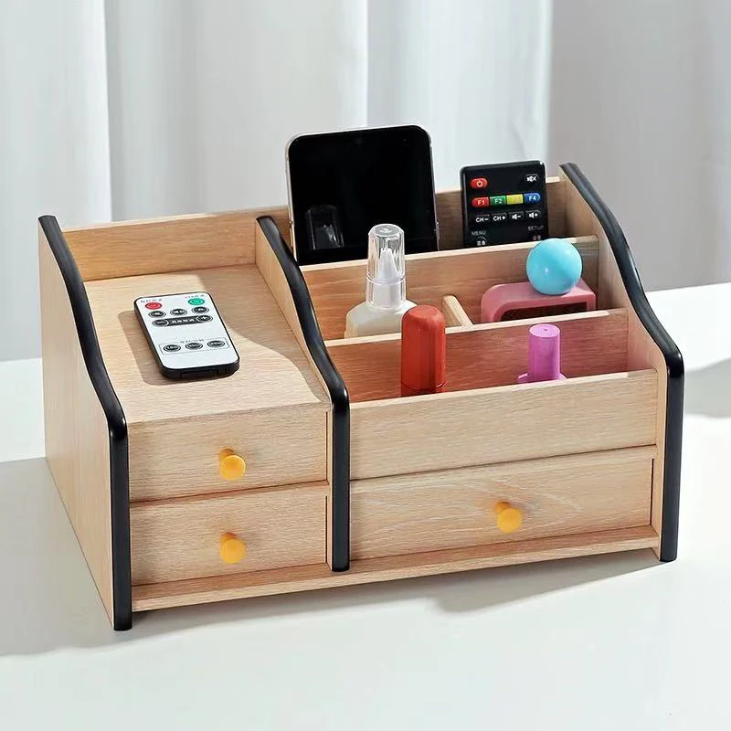 Wooden multi-functional storage box office desktop pen storage living room remote control cosmetics drawer