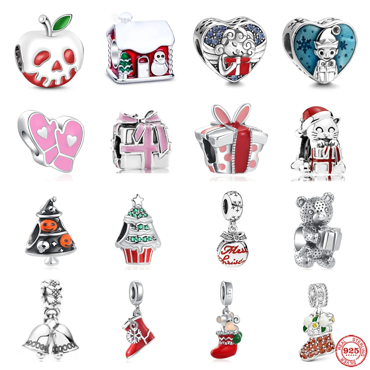 2022 New 925 Sterling Silver Christmas Style Gift Box Tree House Dangle