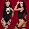 JSY Sexy Nun Uniform Cosplay Lingerie Set Black Deep-V Bodysuit Women's Underwear Teddy Erotic Costumes Sexy Role Play Outfits 1