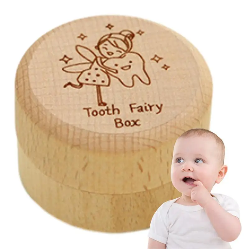 Wooden Storage Box Tooth Box Wooden Memorial Box Baby Memory Box Tooth Keepsake Box Wooden Baby Memory Box For Tooth Cute Carved Fairy Gifts Saver Teeth Container For Boy Or Girl