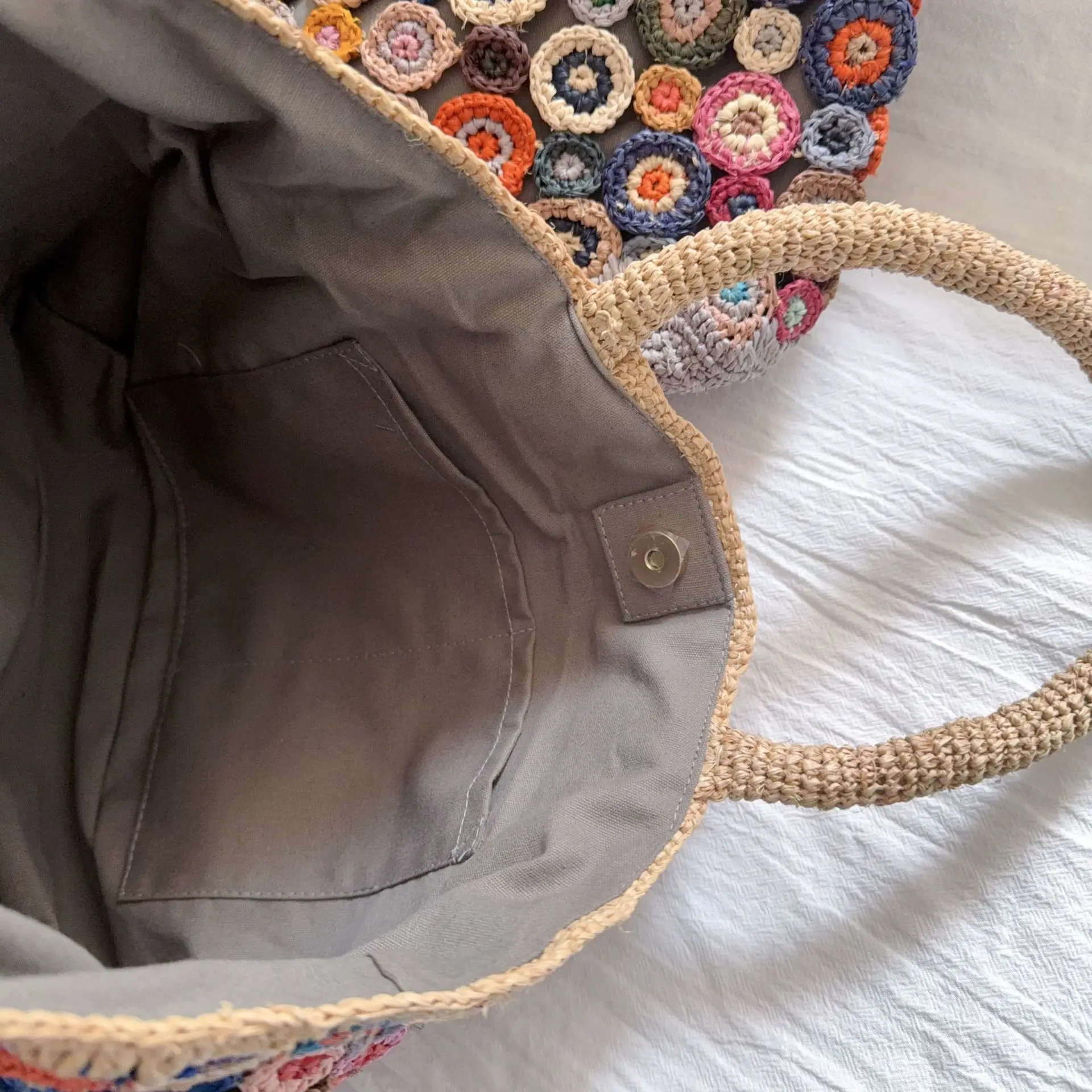 Bohemian Square Straw Women Lafite Shoulder Bags Casual Weave Handbags Casual Handmade Summer Beach Bag Large Capacity Tote Bag