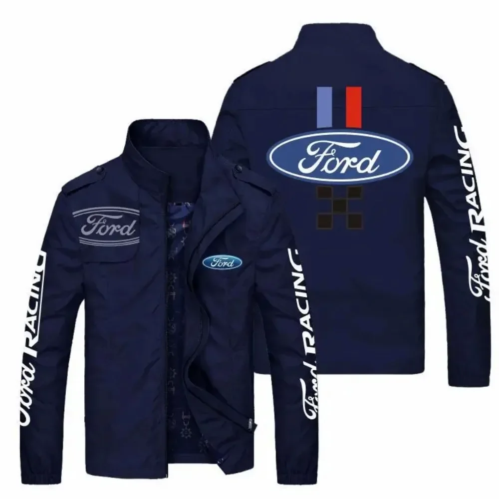 Spring and Autumn Thin Men's Handsome Ford Car Logo Jacket Motorcycle Sports Casual Fashion Stand Collar Cardigan Zipper Jacket 3