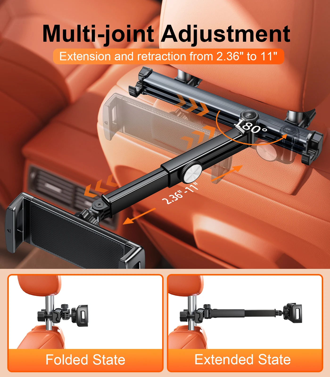 Eary Car Headrest Tablet Phone Holder With 360 Rotatable Adjustable Foldable Car Interior Accessories With 2 Hidden Hooks Stand