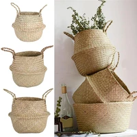 Seaweed Wicker Storage Baskets Straw Wicker Rattan Hanging Flowerpot Seagrass Folding Laundry Basket Plant Basket Home Decor 5