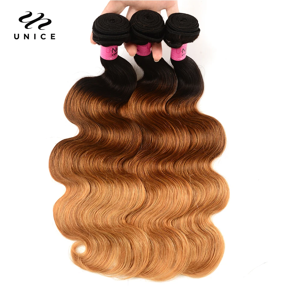 UNICE HAIR Ombre Hair Bundles Brazilian Body Wave 3 Bundles 100% Human Hair Weaves Remy Hair Extension 16-26inch Free Shipping