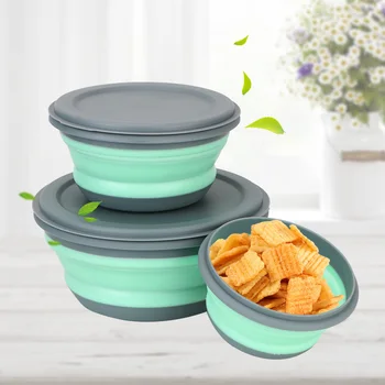 Boîte à déjeuner pliante, ensembles de bols en Silicone 3 pièces/ensemble, récipient alimentaire, ensemble de vaisselle, bol à salade pliable avec couvercle Portable 1