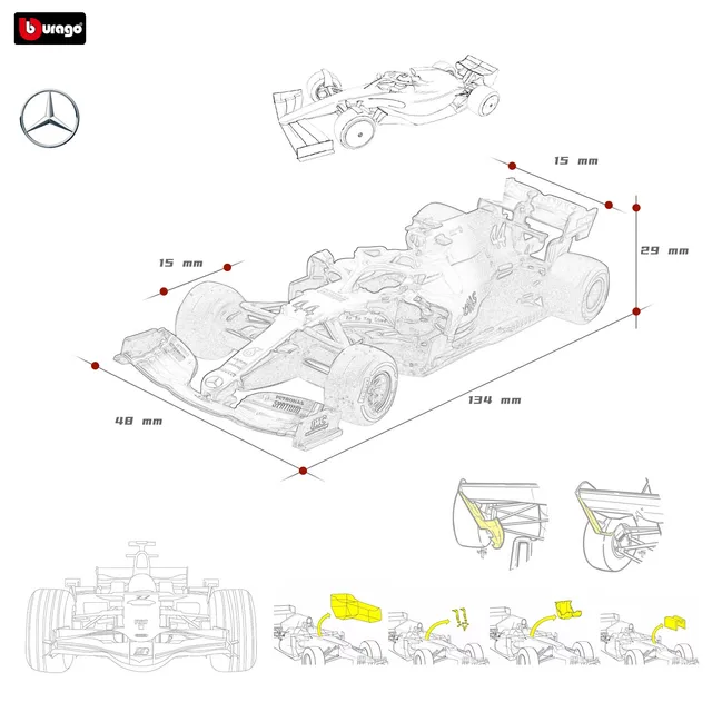 Bburago 1:43 Mercedes Benz-AMG Diecast Model Car F1 Team Driver Racing Formula Cars Static Toy W12 W10#44 #77 5
