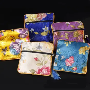 Sacchetto della moneta del ricamo del panno sacchetto della moneta di stile cinese della nappa del fiore sacchetto di immagazzinaggio dei gioielli della borsa del rossetto di trucco del pendente dei contanti di rame