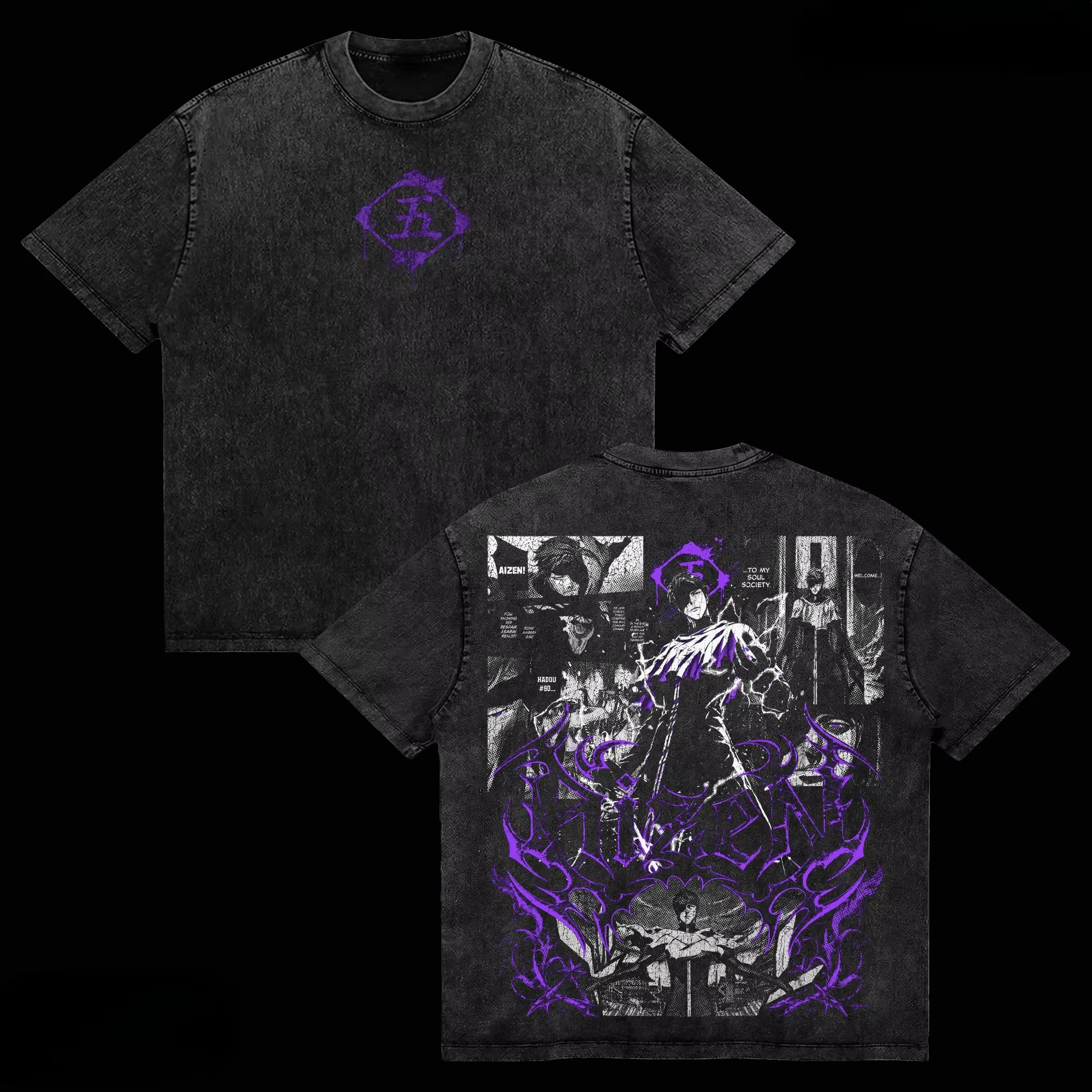 Japan Anime BLEACH Aizen Sousuke Manga Grafik-Print T-Shirt für Männer und Frauen Vintage Gewaschen Kurzarm O-Ausschnitt Baumwolle Sommer Neues T-Shirt