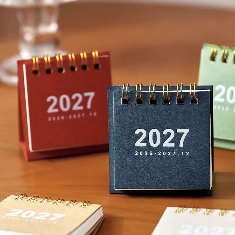1pc 미니멀리스트 인스타그램 스타일 소형 달력 2027년 책상 달력 인쇄 스타일이 없는 휴대용 달력 데스크탑 장식 체크-