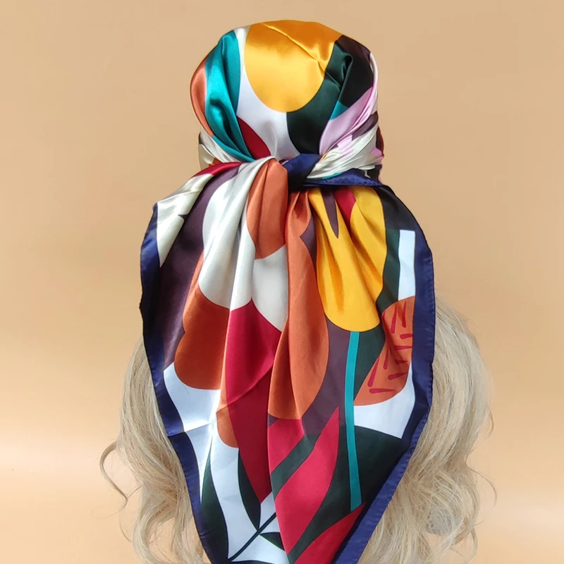 

Women Design Sunscreen Headscarf The Four Seasons Square Scarves New Popular Beach Shawls Fashion Model 90X90CM Silk Hijab