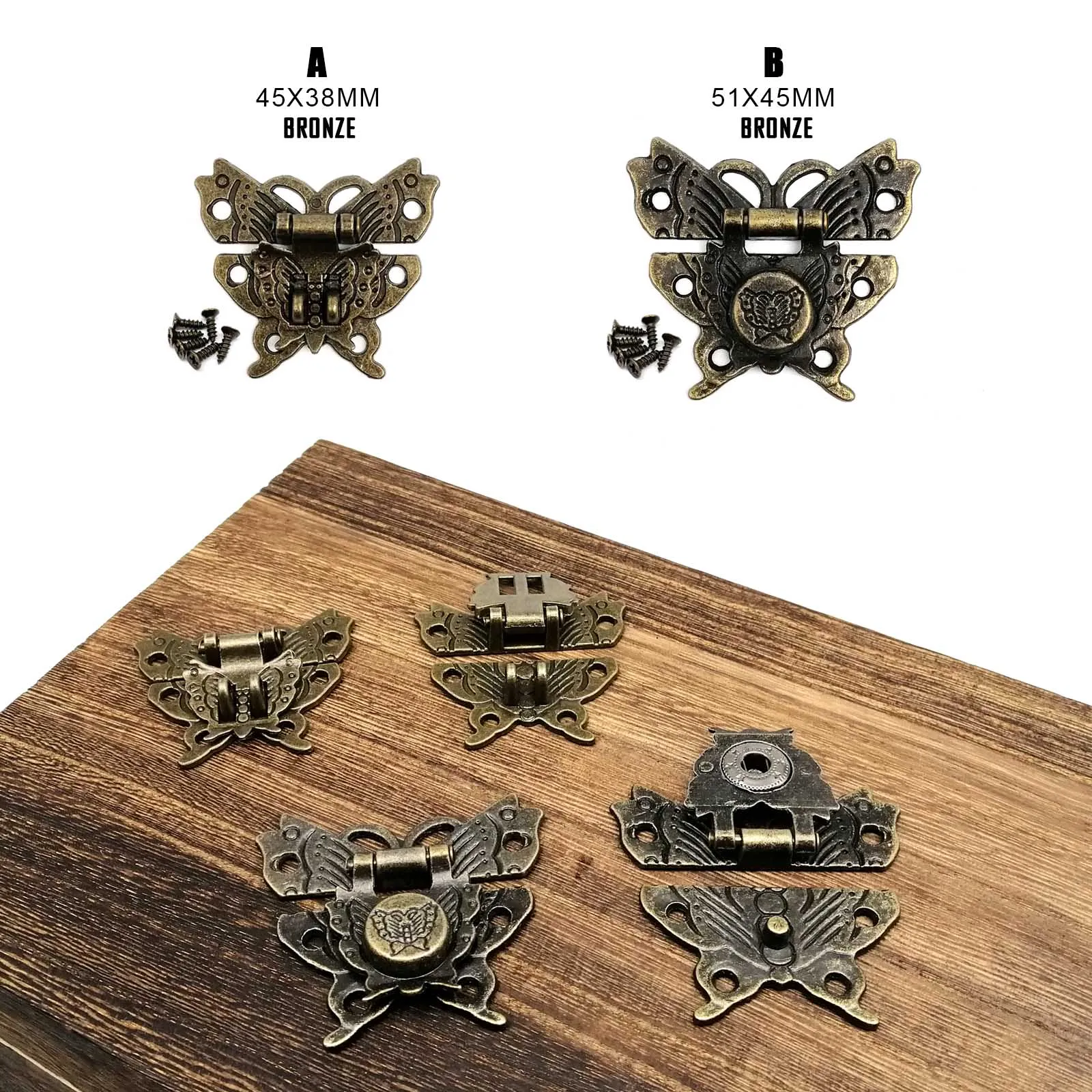 Decorative Latches Vintage Antique Brass Bronze Decorative DIY Butterfly Shape Wooden Jewelry Chest Toggle Wine Box Latch Gift Case Hasp Lock Clasp