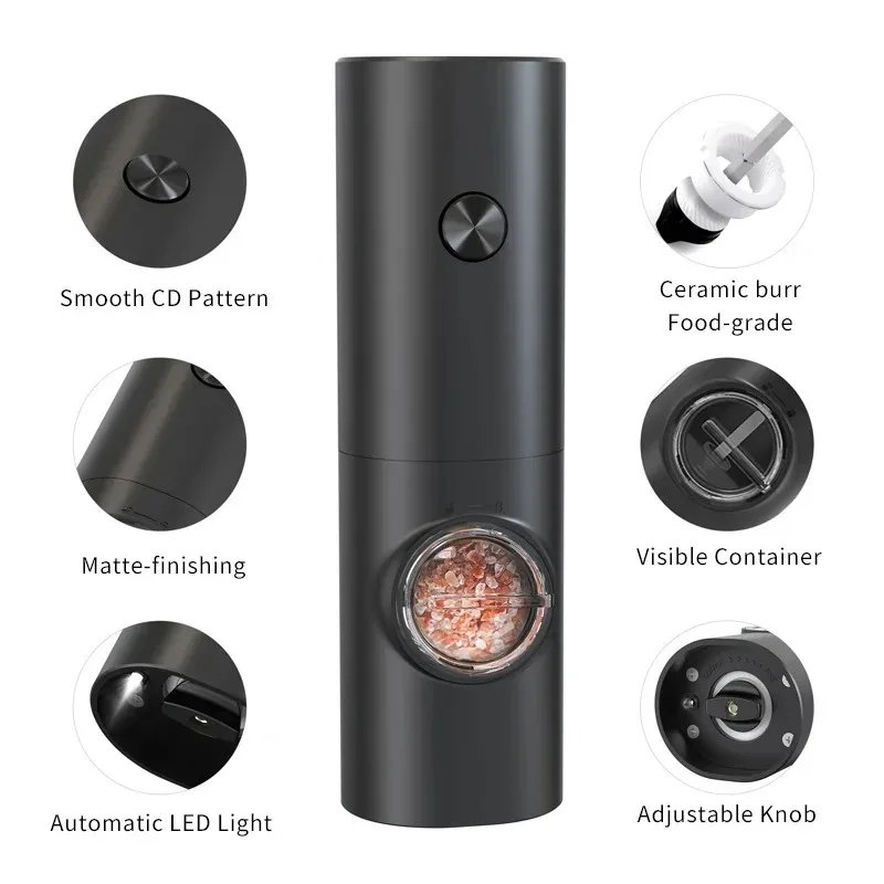 Electric Spices Grinder With Adjustable Coarseness Battery Powered Salt and Pepper Grinder Hand-held Automatic Mill Grinder 4