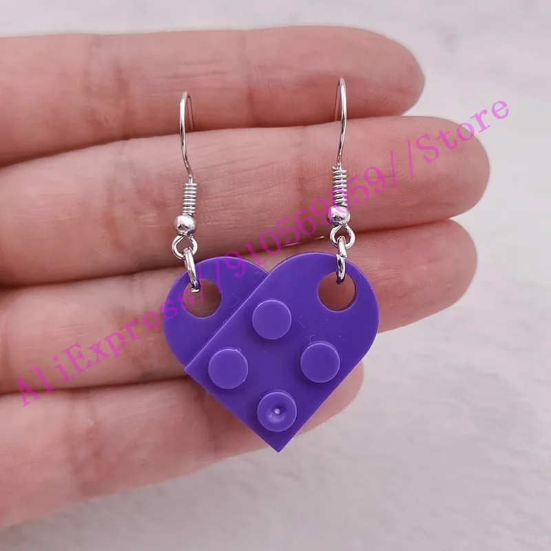 Trendy Couples Brick Heart Pendant Shaped Earrings Lego
