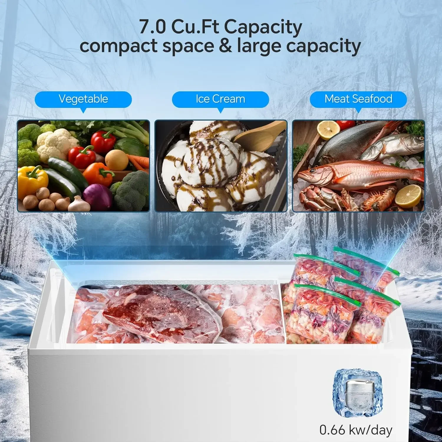 7.0 Cubic Feet Chest Freezer with 2 Removable Basket, Free Standing Top Open Door Compact Deep Freezer with Adjustable Temperatu 4