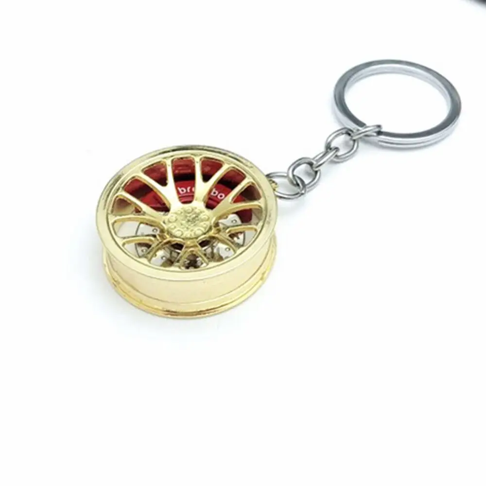 Wheel Hub Keychain Metal Key Ring Pendant 360 Degrees Rotated Wheel Brake  Pads