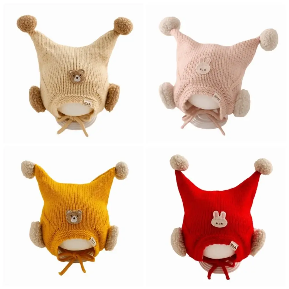 Cute Winter Baby Crochet Hat Breathable Cold-Resistant Toddler's Knitted Hat Thermal Solid Color Ear Protection Hat