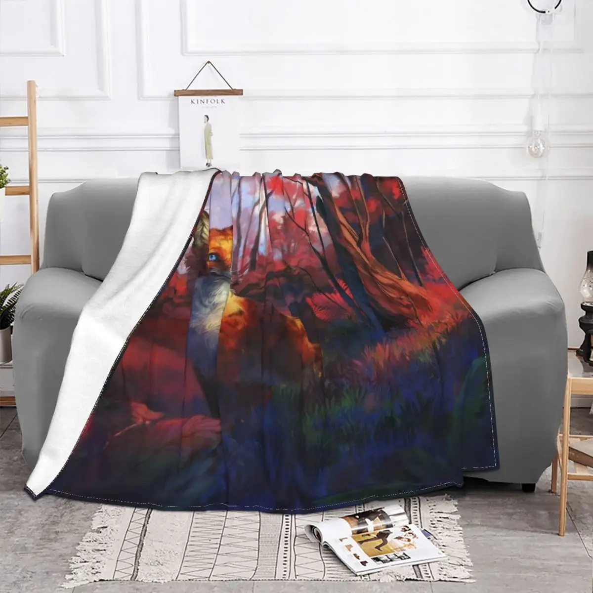 

Art Fox Blanket Anti Pilling Flannel Print Animal Cute Multi-function Soft Throw Blanket for Home Outdoor Rug Piece