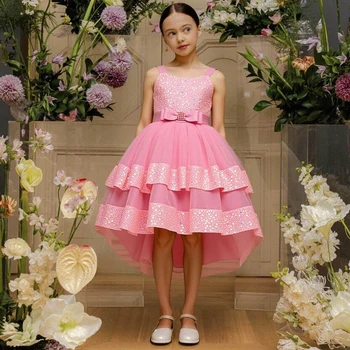 Elegant Sequin Trailing Bridesmaids Party Dresses For Girl Summer Tulle Wedding Princess Girls Dress Birthday Evening Prom Gown 1