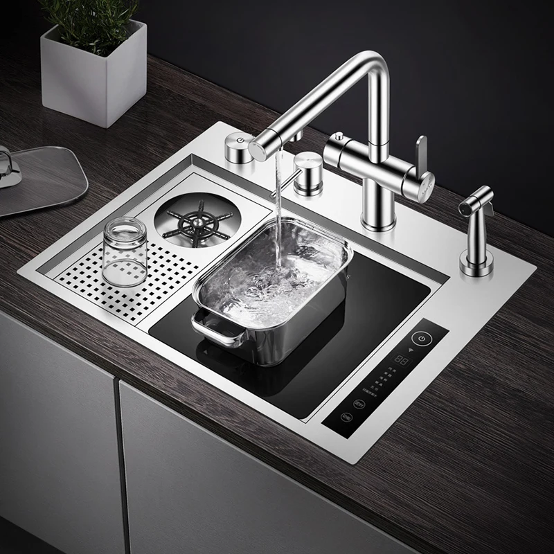 SUS 304 Stainless Steel Handmade Smart Purifying Hidden Cup Rinser Kitchen Sink Fruit And Vegetable Washing Ultrasonic Sinks