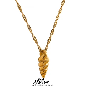 Statement Conch Pendant Stainless Steel Gold Color Necklace Charm Metal Texture