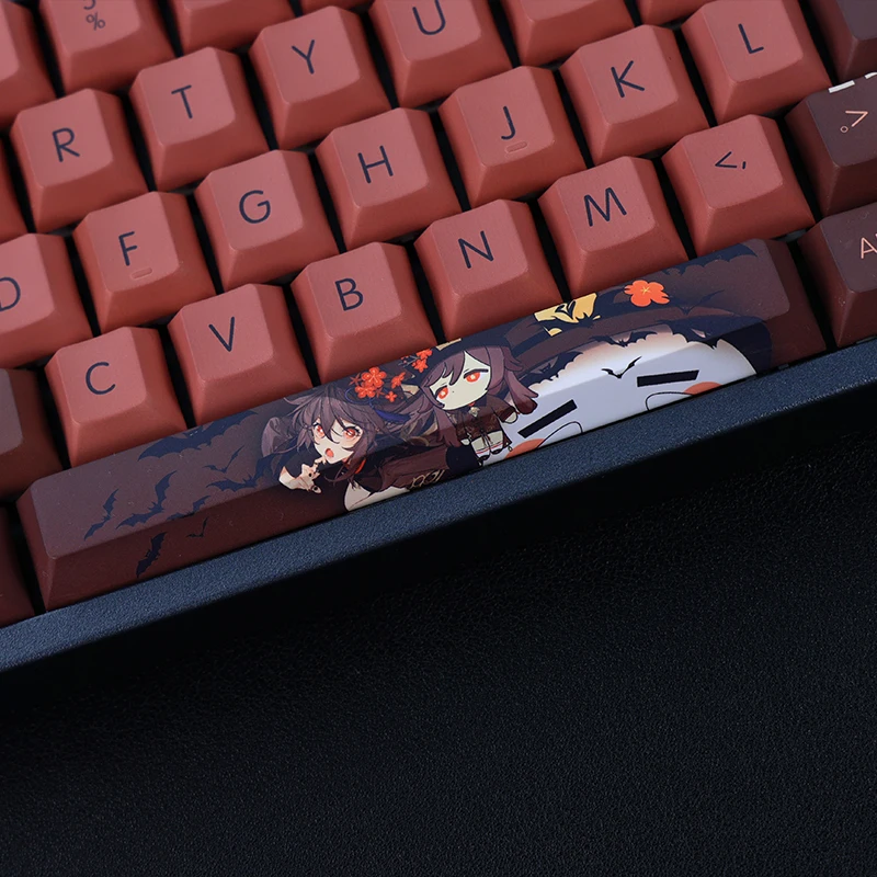 Dois Tampas Dimensionais dos Desenhos Animados Anime Gaming Key Pbt Dye Subbed Keycaps Cherry Perfil Keycap para Genshin Impact hu Tao Conjunto - Imagem 4
