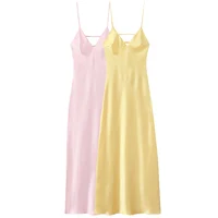 HXAO Womens Yellow Slip Dress Summer 2025 Woman Satin V-Neck Party Dresses Elegant Evening Sleeveless Backless Long Vestidos 066 - Image 2