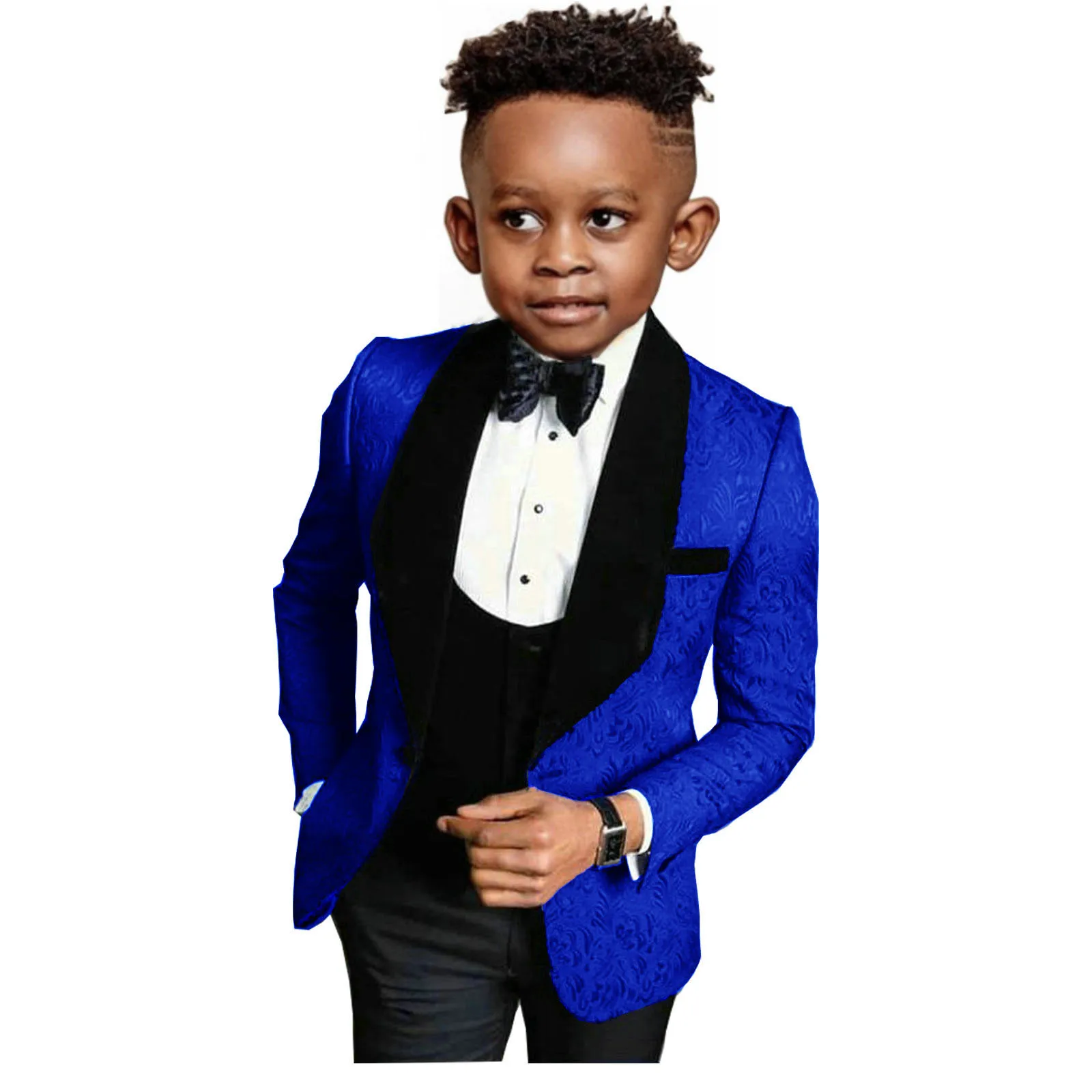 New Boys Suit Wedding Tuxedo 3 pieces Suit White Floral Jacket Pants Vest Formal Party Kids Clothes