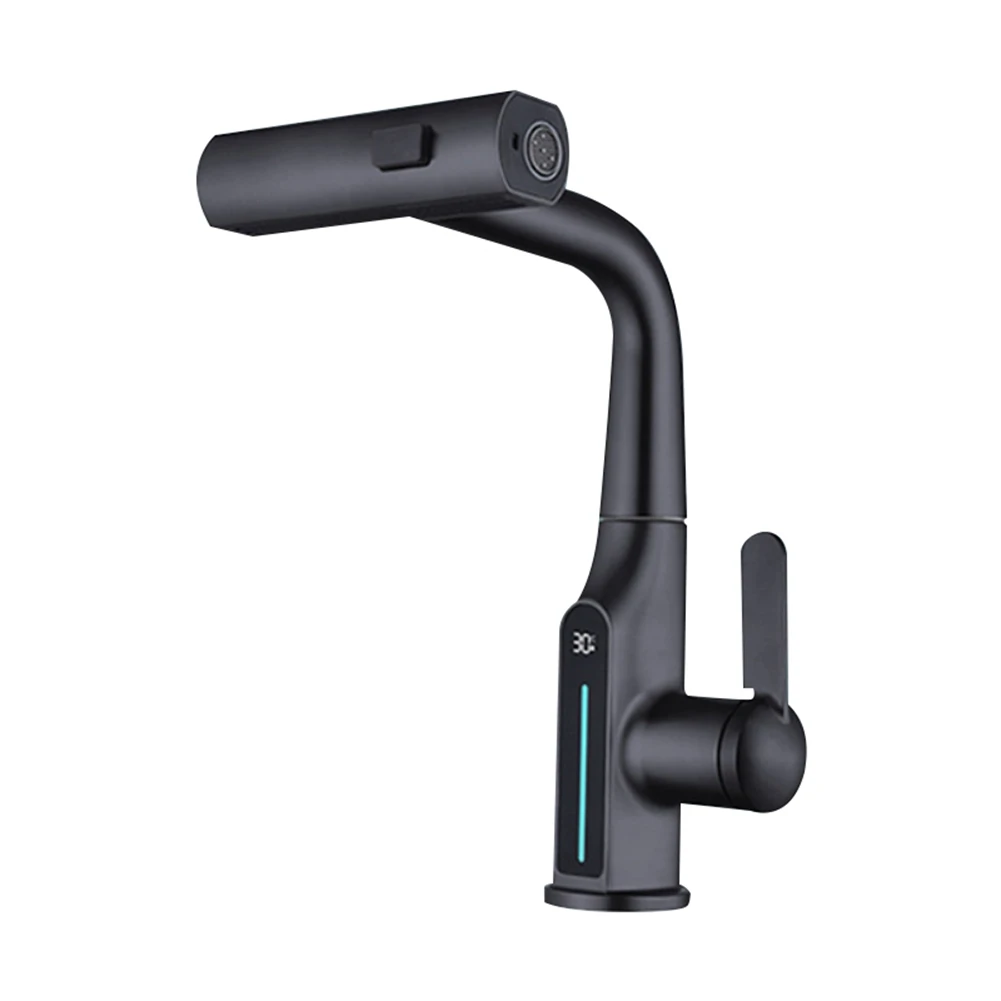 

Temperature Digital Display Waterfall Basin Faucet Lift Up Down Stream Sprayer Hot Cold Water Sink Mixer Wash Tap