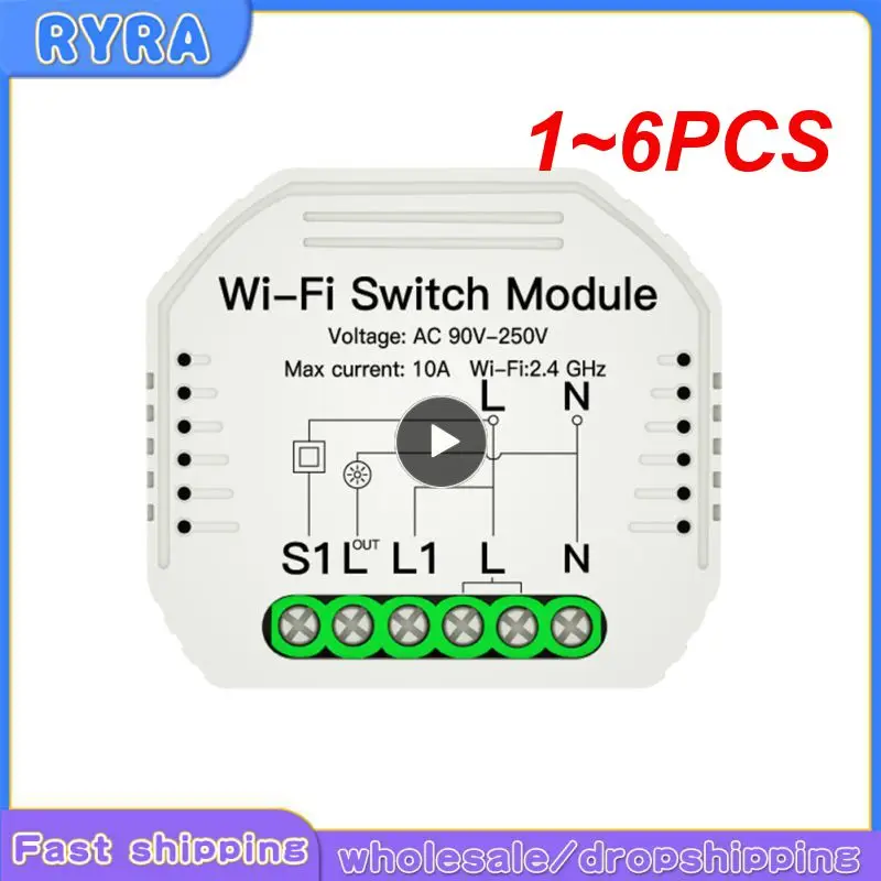 

1~6PCS Gang 2 Way WiFi Smart Light Switch Module Smart Life/Tuya APP Remote Control Works With Alexa Echo Home