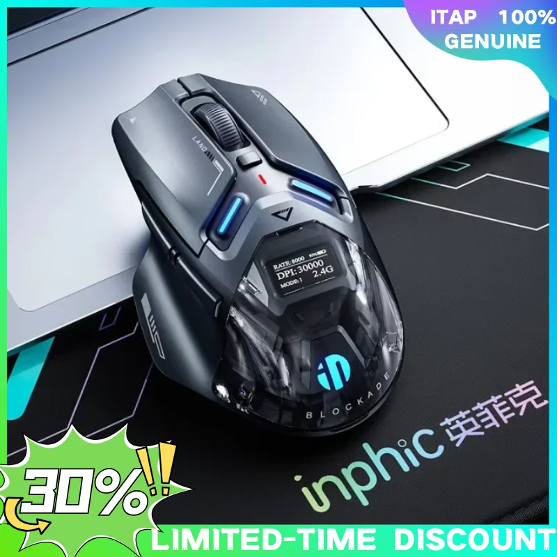 INPHIC IN9 울트라 세 가지 모드 무선 게이밍 마우스 PAW3950 OLED 화면 긴 배터리 수명 오른손 인체공학적 나노 8K 800mAh 선물용 PC