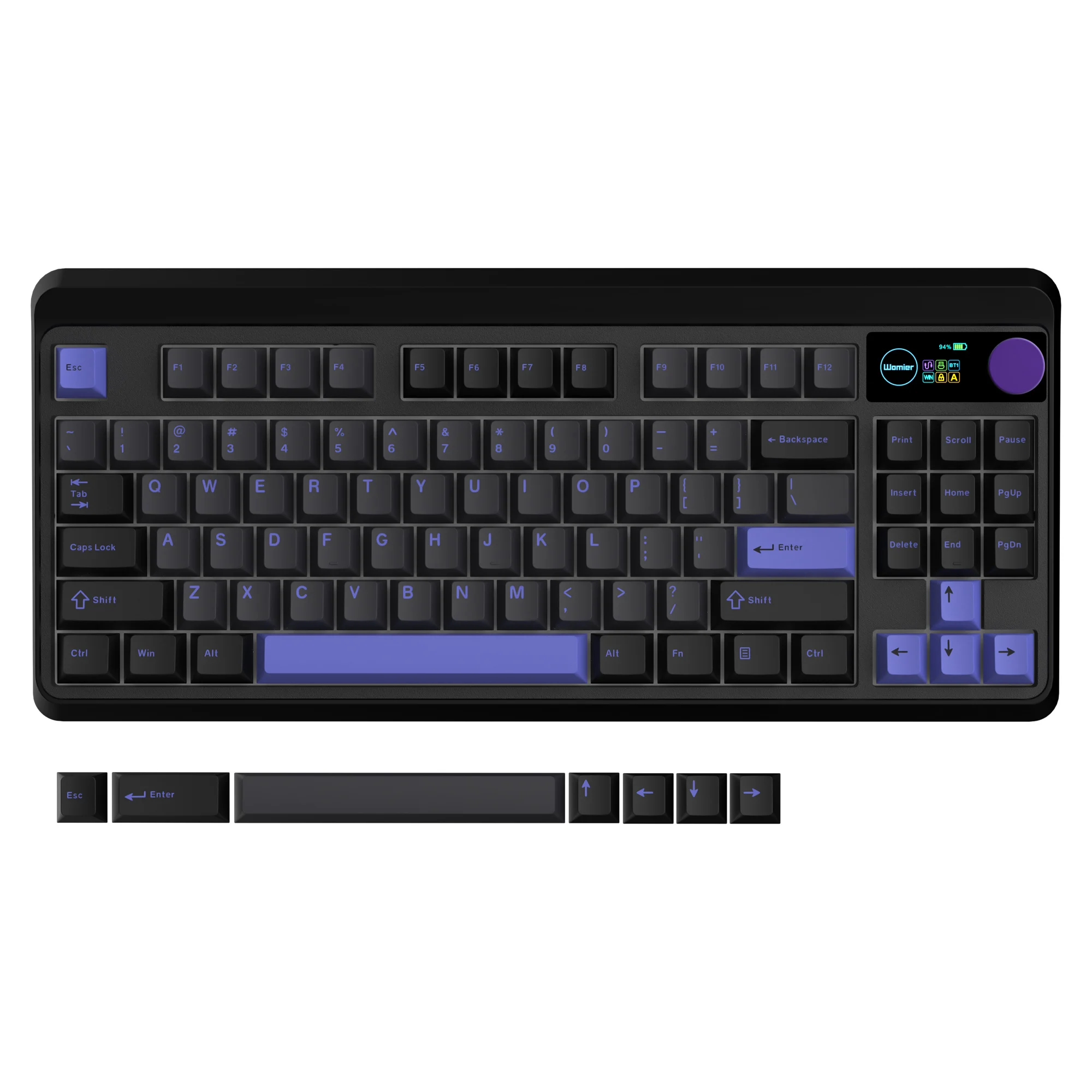 ワイヤレスメカニカルキーボードm87pro,黒,紫,OLEDディスプレイ