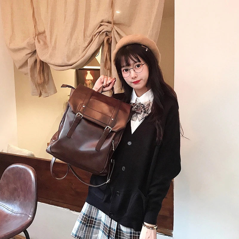 JIAERDI Vintage Brown Jk Backpacks Women High Street Preppy