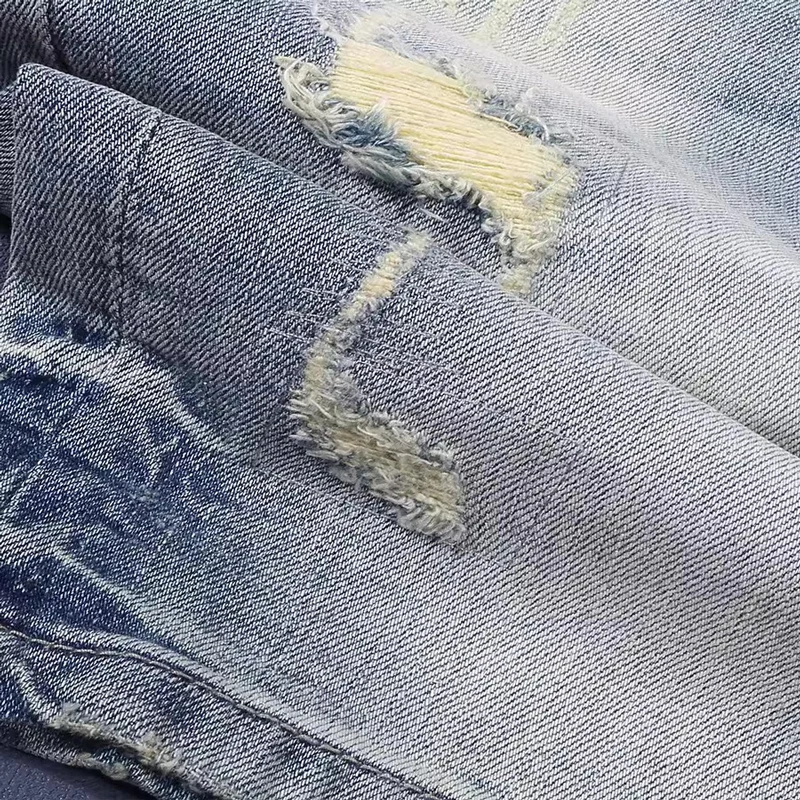 Summer Designer Fashion Men Jeans Retro Blue Stretch Slim Fit Short Ripped Jeans Homme Patched Vintage Casual Denim Shorts Men