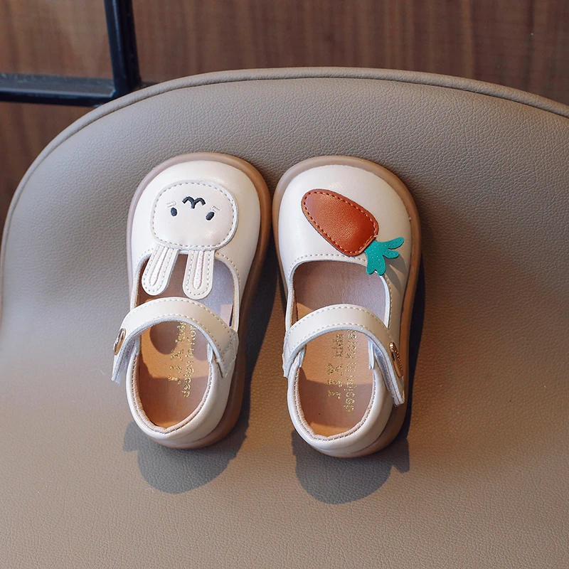 New Spring Cute Bunny and Carrot Patch Children Casual Shoes for Girls Non-slip Kids Shoes Hook & Loop Breatheable Non-slip