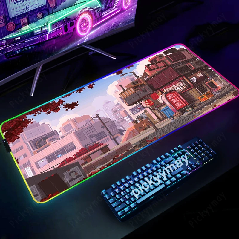 

Large RGB Mouse Mat Pixel Art Gamer Mousepads LED Gaming Mousepad Big Luminous Desk Pad Deskmat Backlit Mouse Pads Japan Street