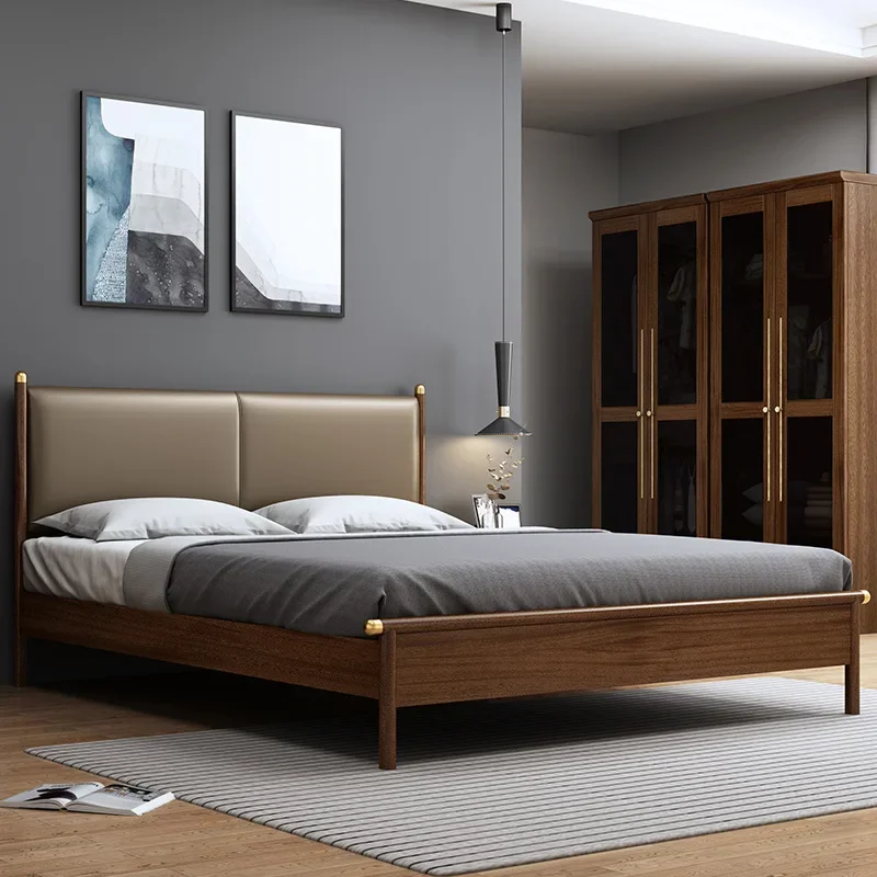 

Индивидуальная кровать из массива дерева в скандинавском стиле на заказ, двойная кровать, Современная Минималистичная кровать, мягкая упаковка, свадебная мебель из ореха