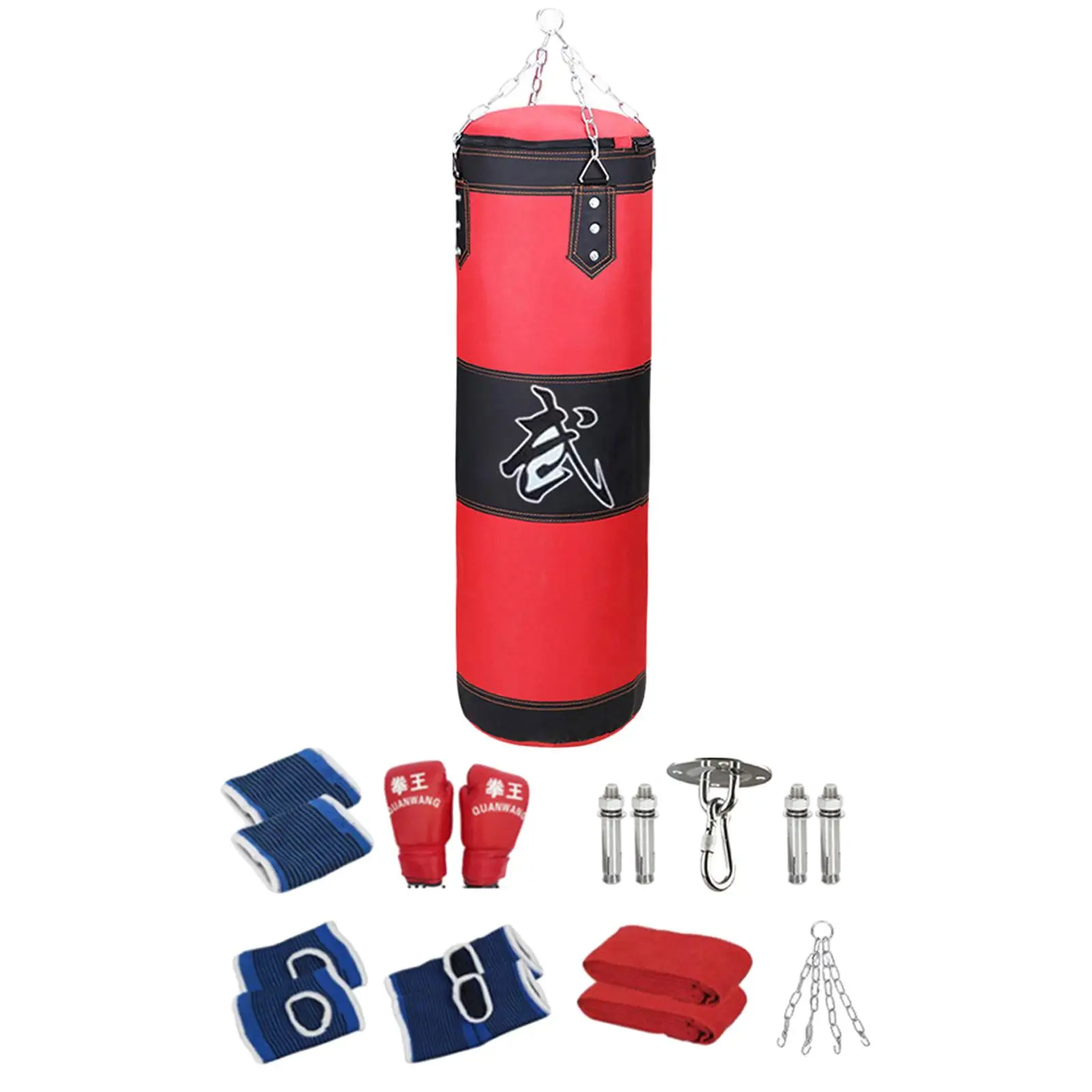 Boxing Sandbag with Gloves Wrist Guards Training Aid Fitness Heavy Bag PU Punching Bag for Kids Adults Home Gym Karate Muay Thai