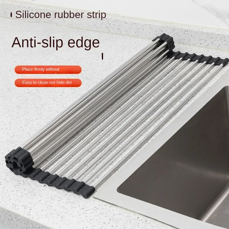 Foldable Sink Drain Rack Kitchen Sink Control Fruit and Vegetable Filter Stainless Steel Insulation Rack Gadget