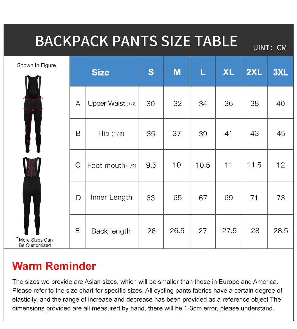 HISERWA Men Cycling Bib Pants Winter Thermal Mountain Bike Pants Fleece Cycling Long Trousers 5-15&deg;C MTB